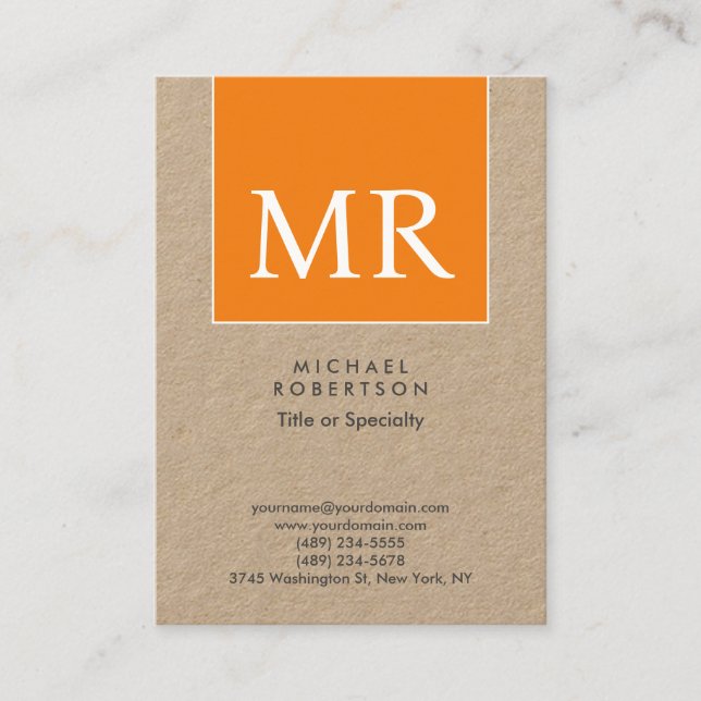 Stor Modern Monogram Professionell Premium Kraft Visitkort (Framsida)