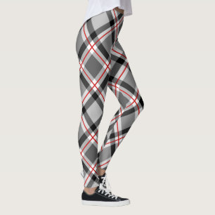 Stor modern pläd, svart, vit, grått och rött leggings