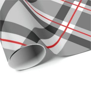 Stor modern Plaid, Black, White, Grått och Red Presentpapper