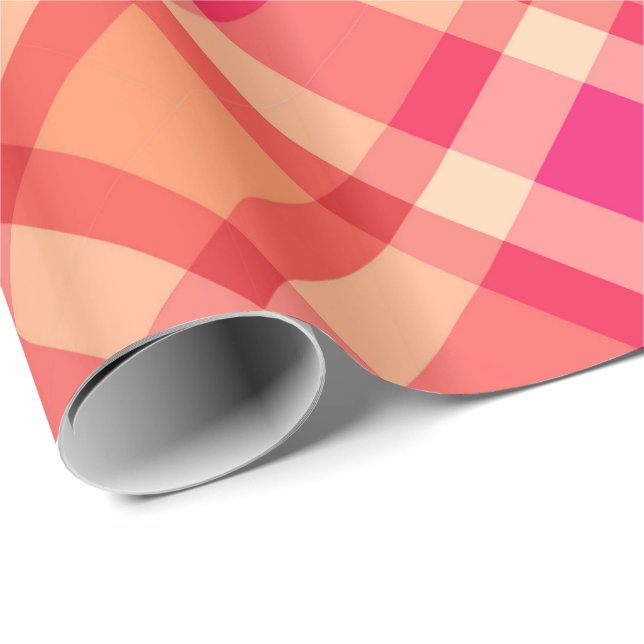 Stor modern Plaid, Orange, korall och Fuchsia-Rosa Presentpapper (Rullad Hörn)