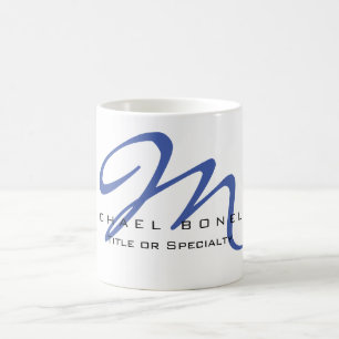Stor Monogram Blue Calligraphy Ditt namn Michael Kaffemugg