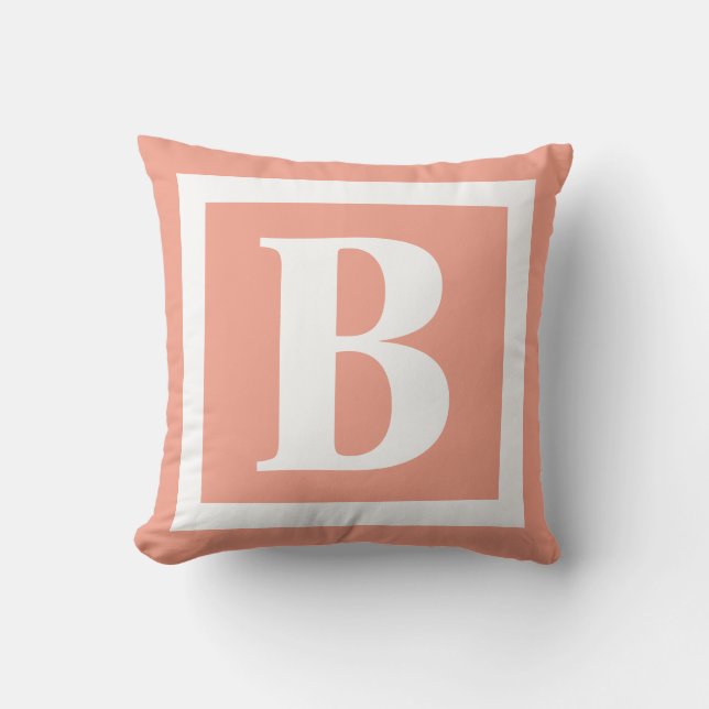 Stor Monogram Brev Coral Peach-Anpassningsbar Kudde (Framsida)