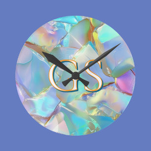 Stor monogram eller namn på opal rund klocka