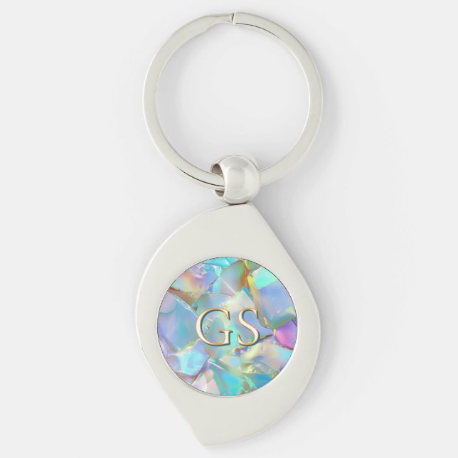 Stor Monogram eller Namn på Opal Swirl Silverfärgad Nyckelring (Framsidan)