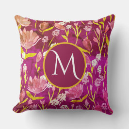 Stor monogram första Romantic Burgundy-Blommigt Kudde