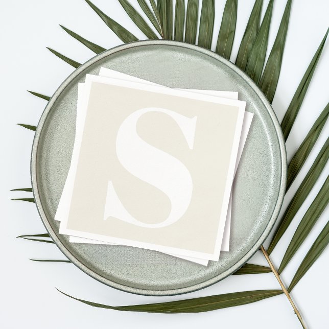 Stor Monogram vid Neutralt Beige Pappersservett (Personalize with any desired monogram initial.)