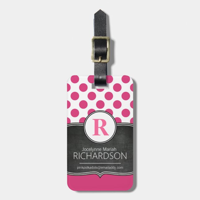 Stor Monogramrosapolka dots Bagagebricka (Vertikal Framsida)