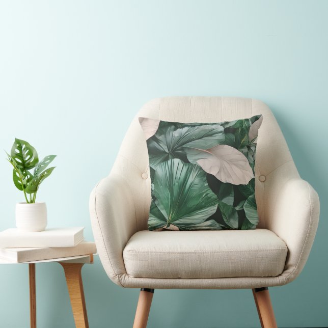 Stor Mörk Leafy Mönster Kudde (Stol)