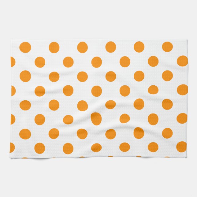 Stor - mörk - orange för polka dots på vit kökshandduk (Horisontell)