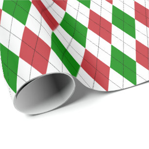 Stor Mörk Röd, Grön Och Vit Argyle Presentpapper