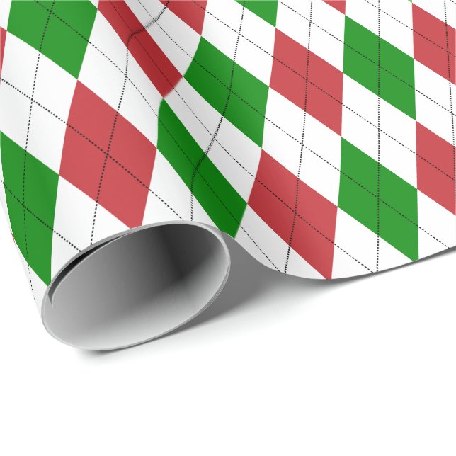 Stor Mörk Röd, Grön Och Vit Argyle Presentpapper (Rullad Hörn)