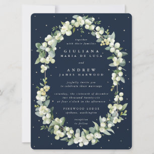 Stor Mörk Snowberry+Eucalyptus Bröllop Inbjudningar