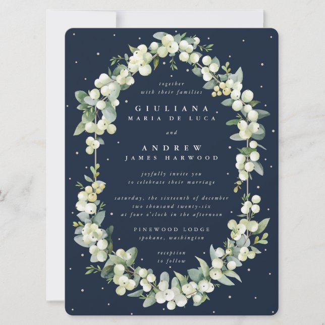Stor Mörk Snowberry+Eucalyptus Bröllop Inbjudningar (Framsida)