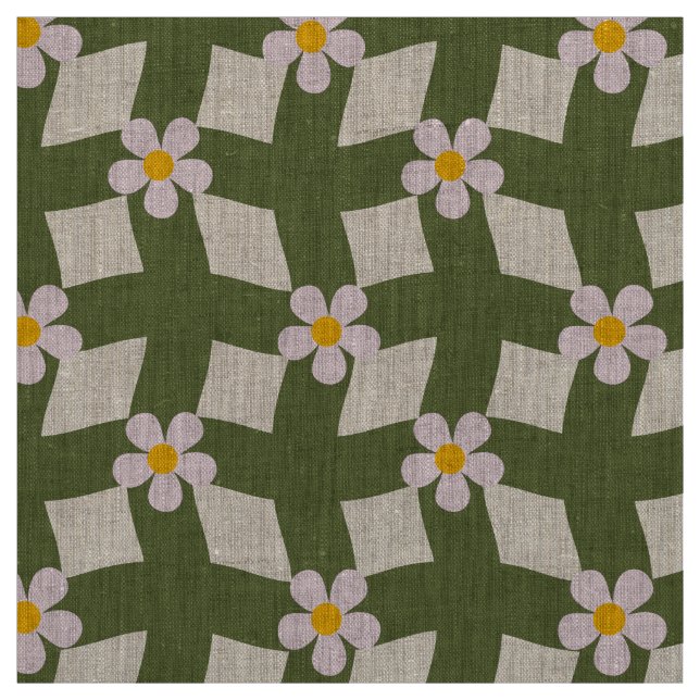 Stor Moss Abstrakt Blommig Rutnät Naturlig Linnedu Tyg (Provkarta)