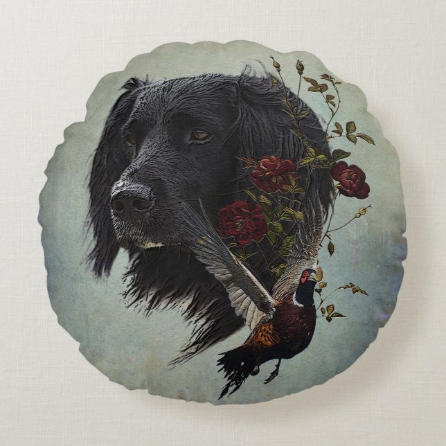 Stor Munsterlander med fasasant Rund Kudde (Framsidan)