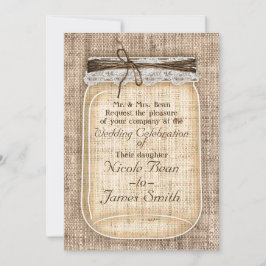 Stor murarburk med jutesnöre & spets Rustik bröllo Inbjudningar