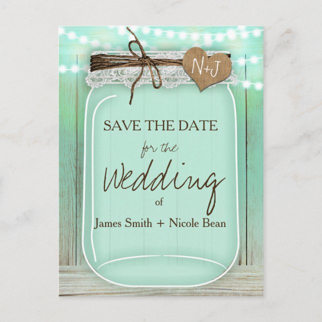 Stor murarvas mint + ljus rustik Save the Date Meddelande Vykort (Framsida)