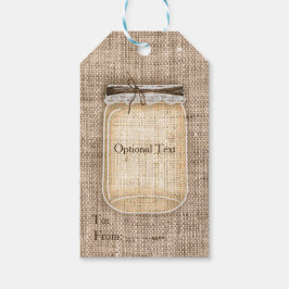 Stor murarvaska med burlap och spets lantlig bröll presentetikett