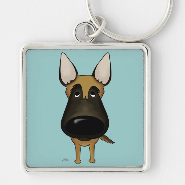 Stor näsa Malinois Fyrkantig Silverfärgad Nyckelring (Framsidan)