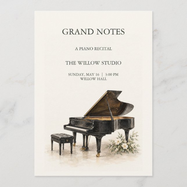 Stor Notis Redigerbart Piano Konsert Programkort Inbjudningar (Framsida)