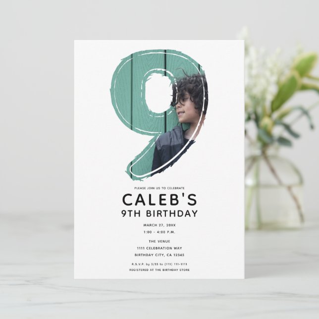 Stor nummer 9 Nio Foto 9-årsfest Inbjudningar (Stående Fram)