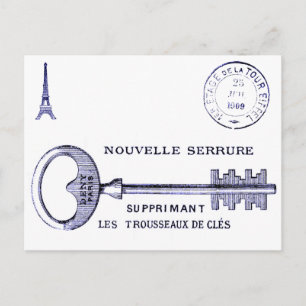 Stor nyckel-design med Eiffel Torn och poststämpel Vykort