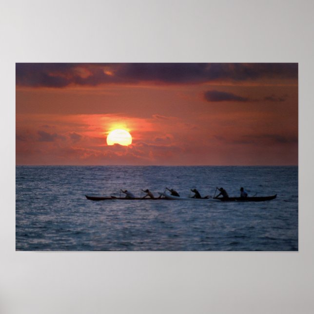 Stor ö outrigger-kanot vid solnedgång poster (Framsidan)