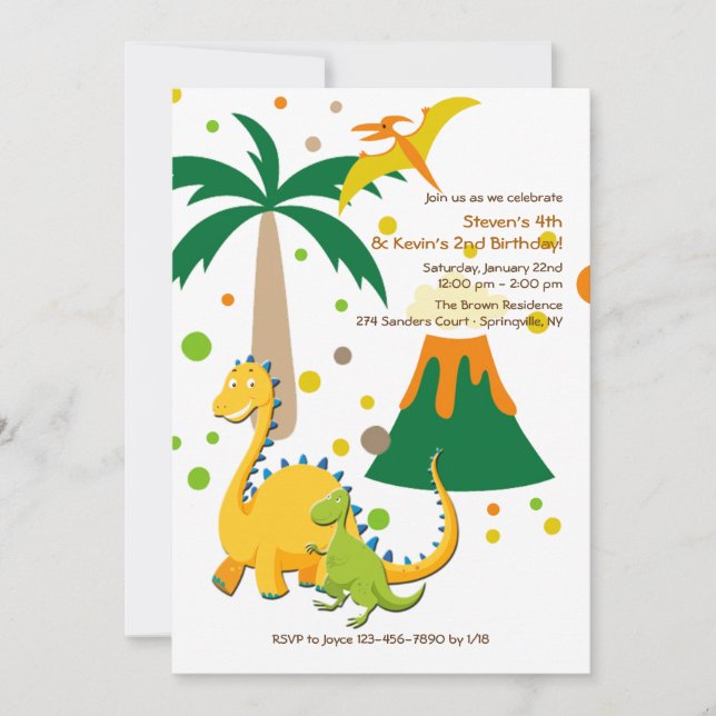 Stor och Liten Dinosaurie Inbjudan (Framsida)