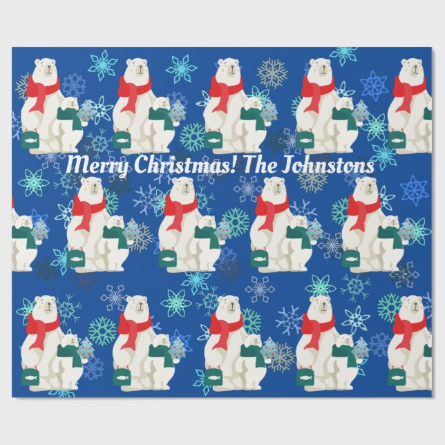 Stor och liten Polar Bear och Snö Wrapping Papper Presentpapper (Platt)