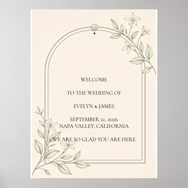 Stor Oliv Botanisk Bröllops Välkomstskylt Poster (Framsidan)