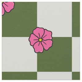Stor Oliv Rosa Blommig Rutig Tvillingväv Tyg