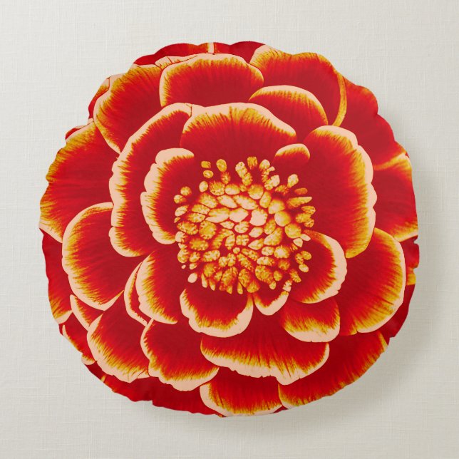 Stor Orange Dahlia Flower Rund Kudde (Framsidan)
