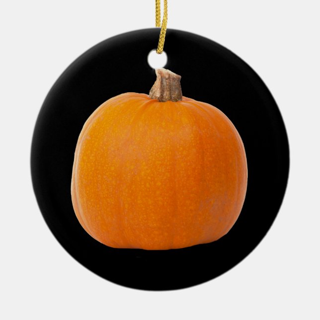 Stor Orange Fall Harvest Pumpkin Julgransprydnad Keramik (Framsidan)