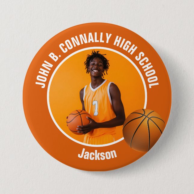 Stor Orange High School Basketspelare Foto Knapp (Framsida)