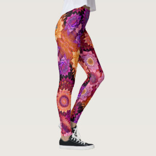 Stor Orange, Rosa och Lila blommor Leggings