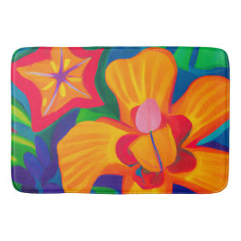 Stor orange tropiska blommor Bath Mat Badrumsmatta