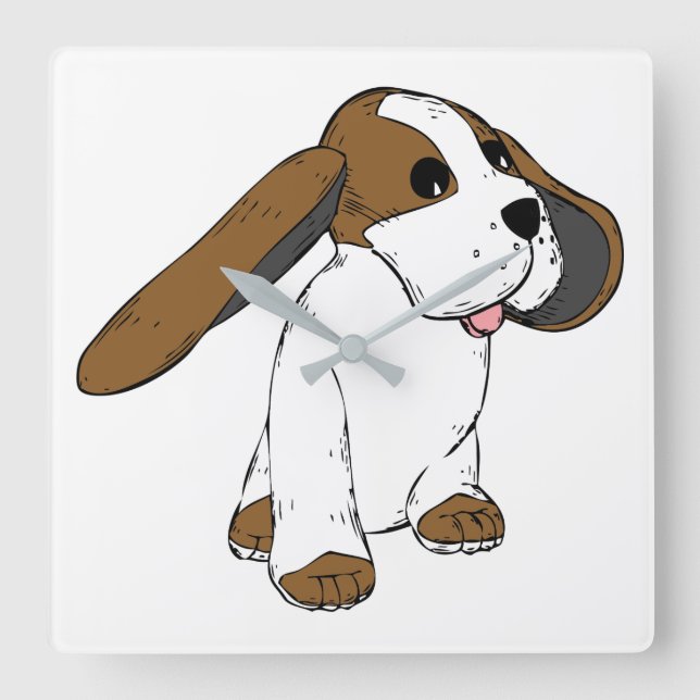 Stor Öron Hund Fyrkantig Klocka (Framsida)