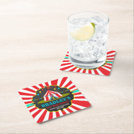 Stor, övre cirkus Karnival Chalkboard 1:a Underlägg Papper Kvadrat