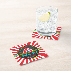 Stor, övre cirkus Karnival Chalkboard 1:a Underlägg Papper Kvadrat