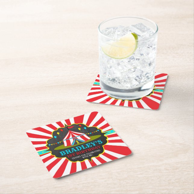 Stor, övre cirkus Karnival Chalkboard 1:a Underlägg Papper Kvadrat (Insitu)