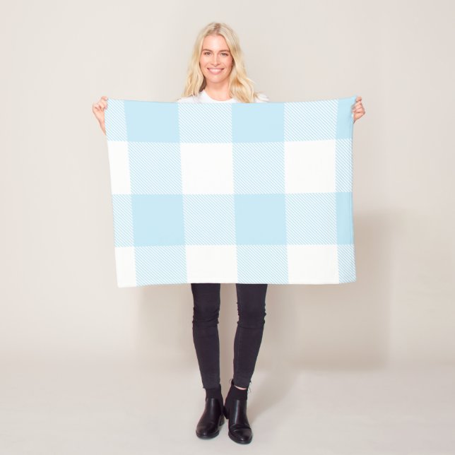 Stor Pastel Blue och White Gingham Play Fleecefilt (På plats)