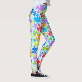 Stor Pastel Färg Autism Puzzle Delar på BLUE Leggings