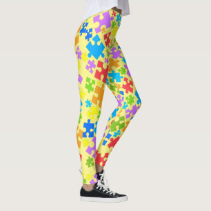 Stor Pastel Färg Autism Puzzle Delar på GULT Leggings