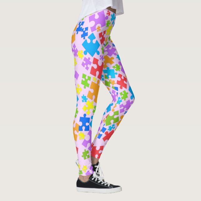 Stor Pastel Färg Autism Puzzle Delarare på ROSA Leggings (Höger)