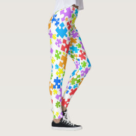 Stor Pastel Färg Autism Puzzle Delarare på WHITE Leggings