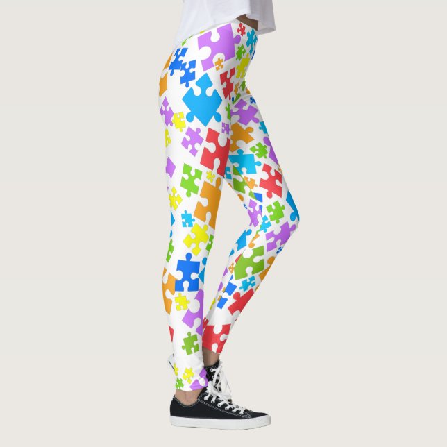 Stor Pastel Färg Autism Puzzle Delarare på WHITE Leggings (Höger)