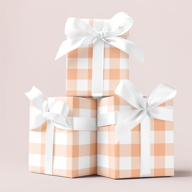 Stor Pastel Peach och White Gingham Presentpapper (Large Pastel Peach and White Gingham Wrapping Paper)