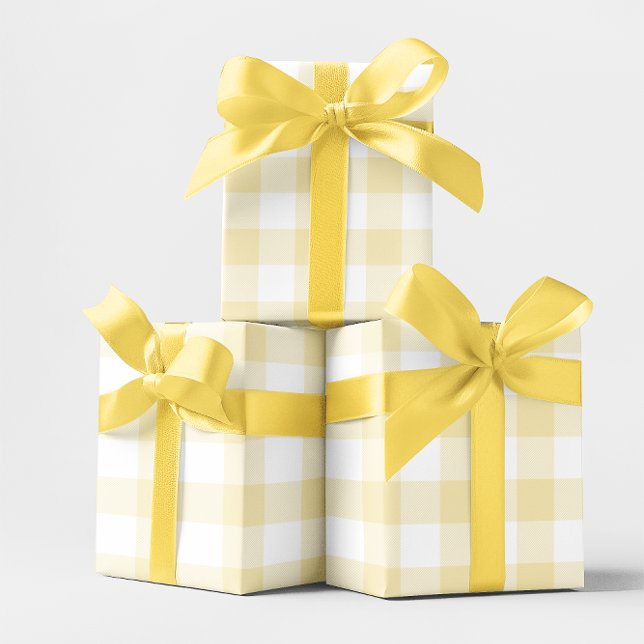 Stor Pastell Gul Och Vit Gingham Presentpapper (Large Pastel Yellow and White Gingham Wrapping Paper)