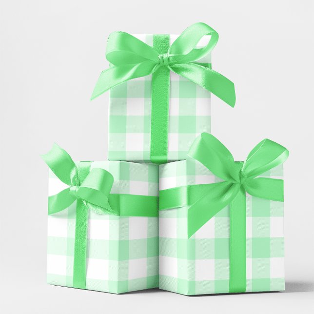 Stor Pastell Mintgrön och Vit Rutig Presentpapper (Large Pastel Mint Green and White Gingham Wrapping Paper)