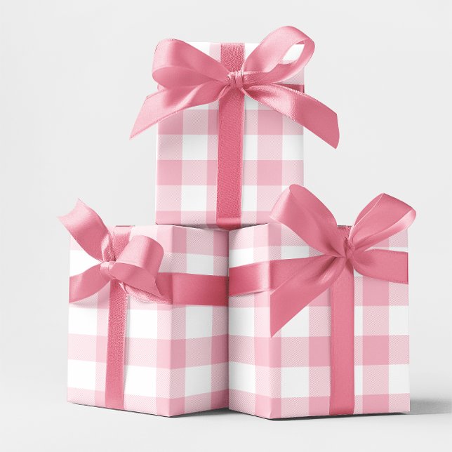 Stor Pastell Rosa och Vit Rutig Presentpapper (Large Pastel Pink and White Gingham Wrapping Paper)